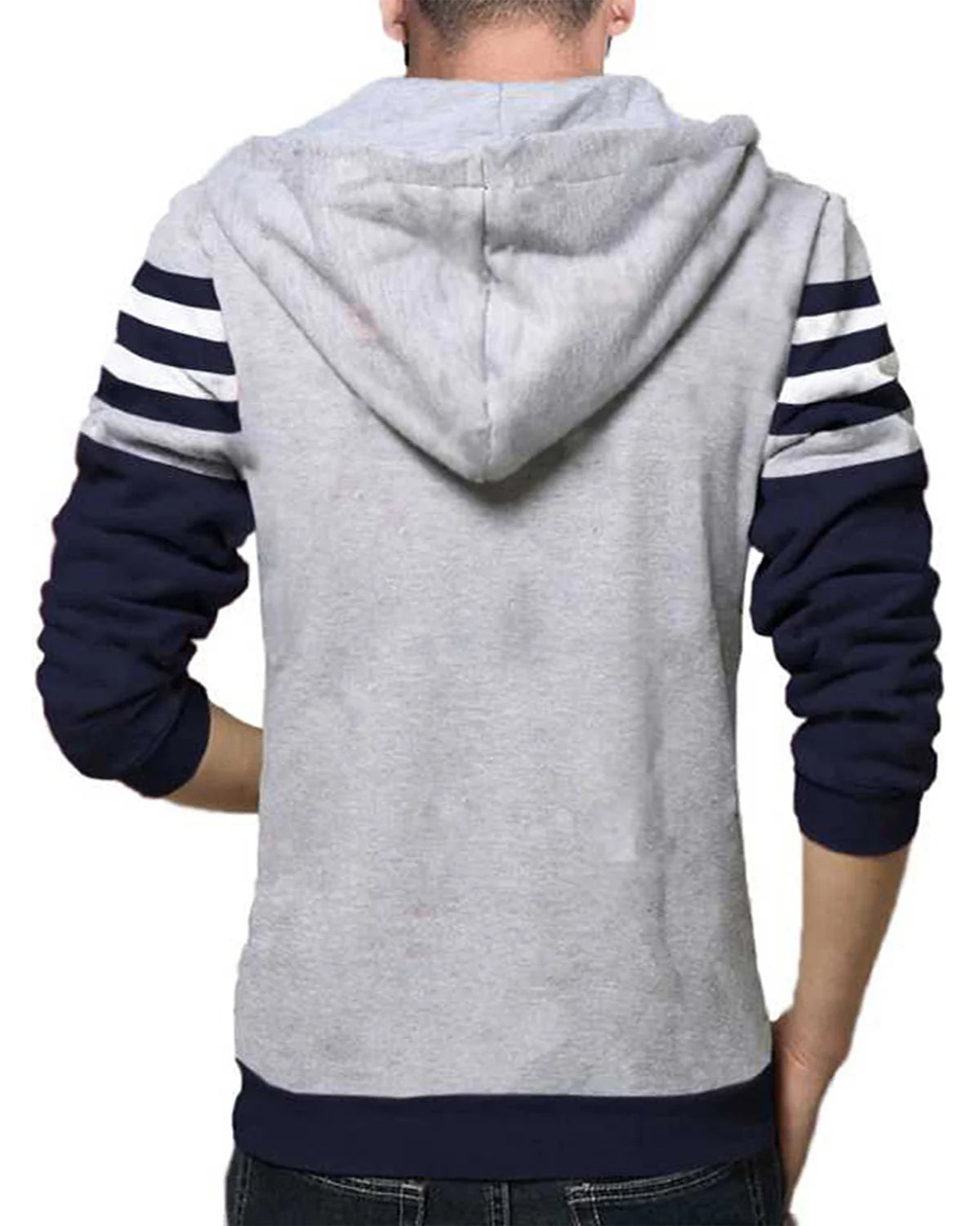 Striped Blue & Grey Zipper Casual Jacket