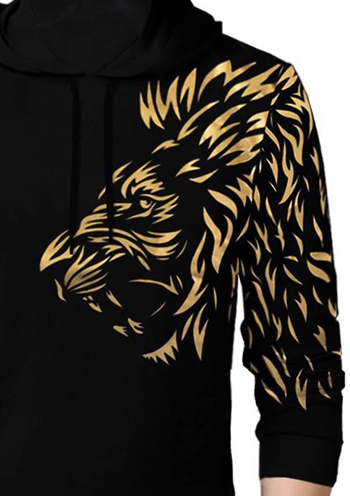 Lion Printed Men Black Sweatshirt with Mask