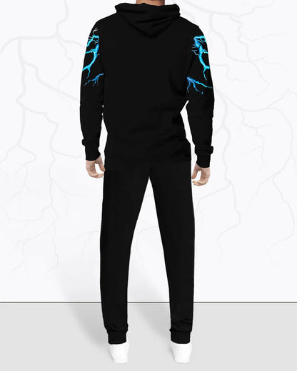 Men Tracksuit Set | Black Printed Full Sleeve Tshirt | Solid Black Trackpant