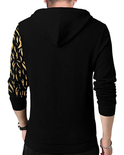 Lion Printed Men Black Sweatshirt with Mask