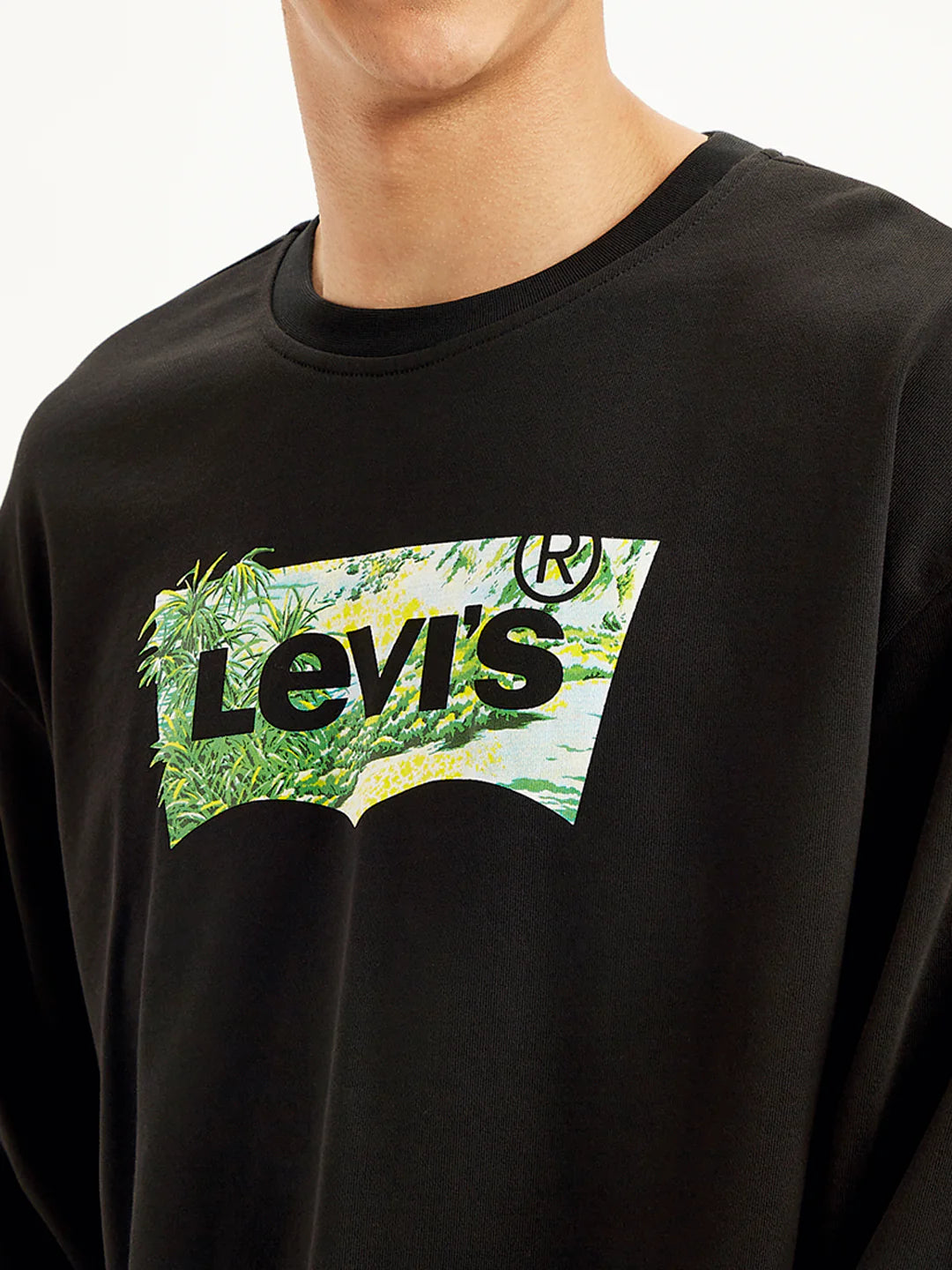 Levis Men's Brand Logo Black Crew Neck Sweatshirt