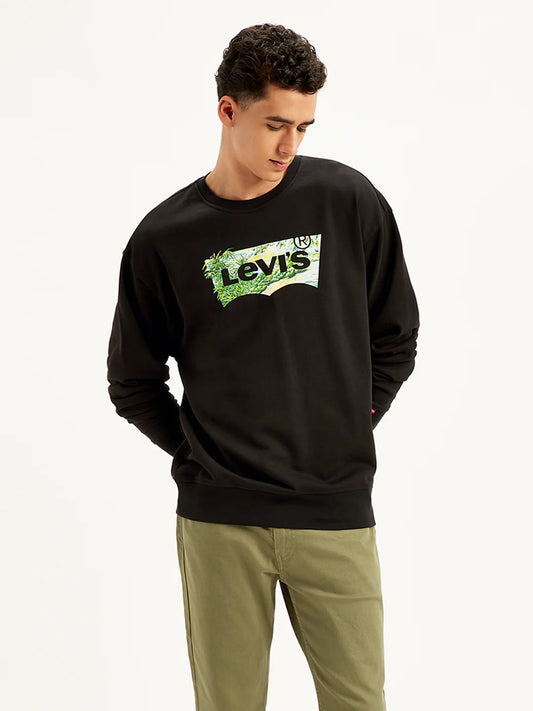 Levis Men's Brand Logo Black Crew Neck Sweatshirt