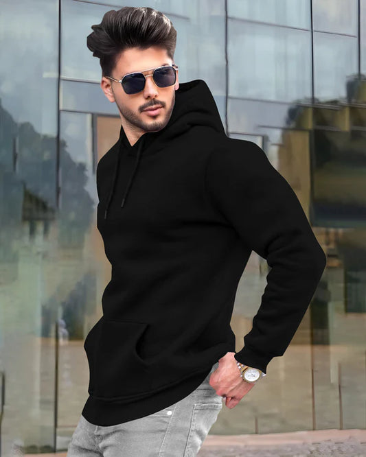 Plain Sweatshirt Black Side Pockets with Hood