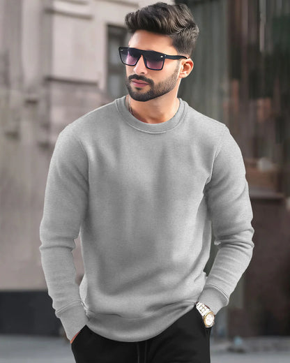 PLAIN GREY MEN REGULAR FIT CASUAL SWEATSHIRT