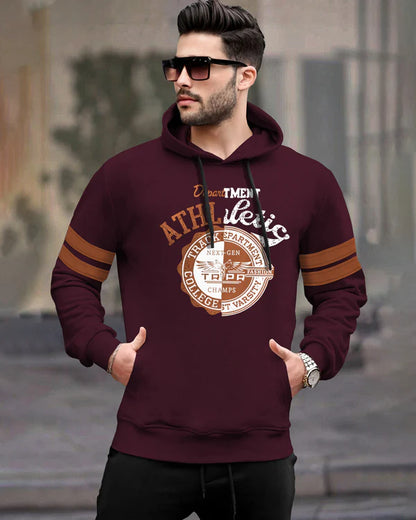 Men Maroon Hooded Printed Sweatshirt