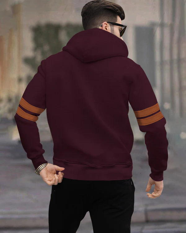 Men Maroon Hooded Printed Sweatshirt