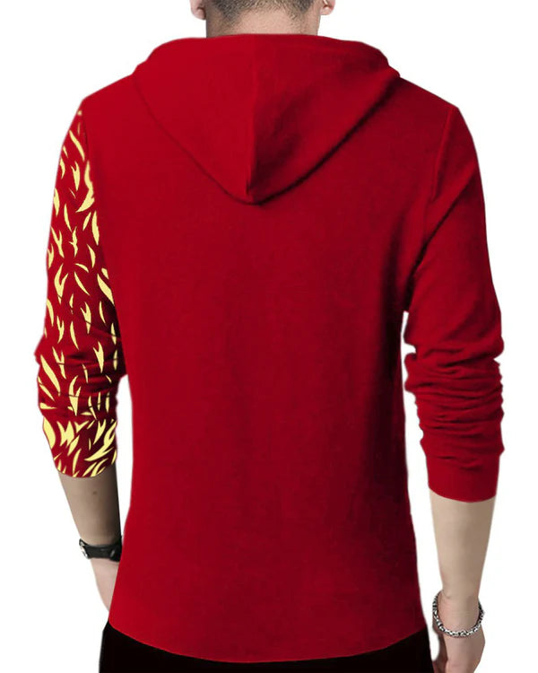 Men Red Lion Printed Hooded Mask T-shirt